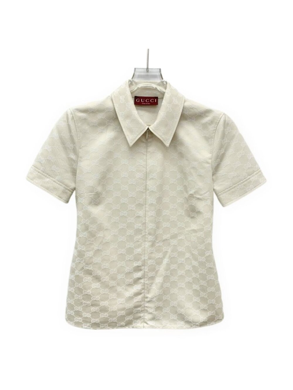 Gucci 2026 Ivory GG Monogram Slim-Fit Short-Sleeve Shirt